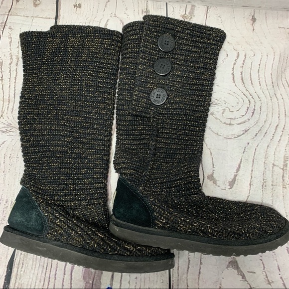 Ugg Cardy Classic Knit Sweater Boots Metallic Gold/Black - Picture 4 of 9